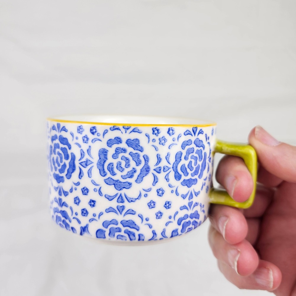 Pier 1 Imports Coffee Mugs Set of 4 Multicolor Floral Hand‎ Painted Stoneware - Picture 4 of 11